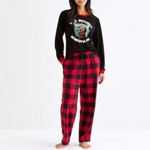 Pajama Set 2X Plaid Fleece Pants Jersey Top "The Moosed Wonderful Time"Christmas
